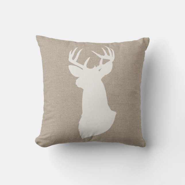 Deer Silhouette Sierkussen | {Wit & Burlap} (Voorkant)