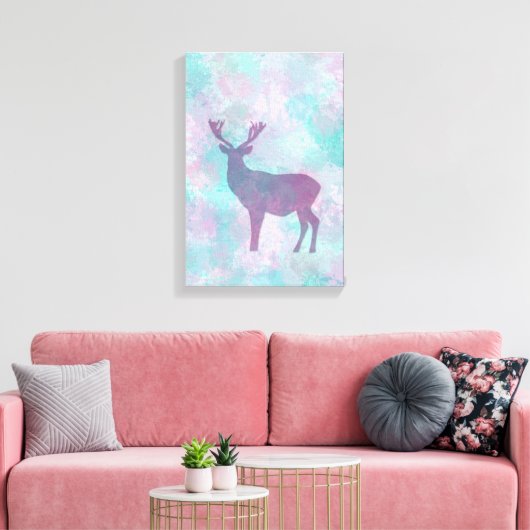 Deer silhouette Simple abstract Winter Cute Pastel Canvas Afdruk (Insitu (Woonkamer))