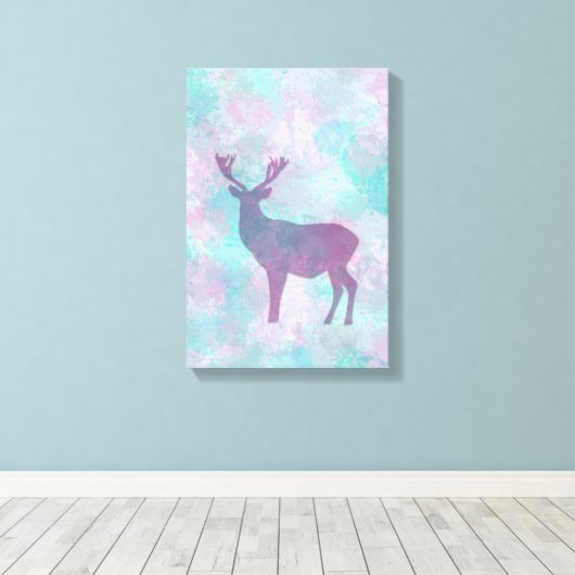 Deer silhouette Simple abstract Winter Cute Pastel Canvas Afdruk (Insitu (Houten vloer))