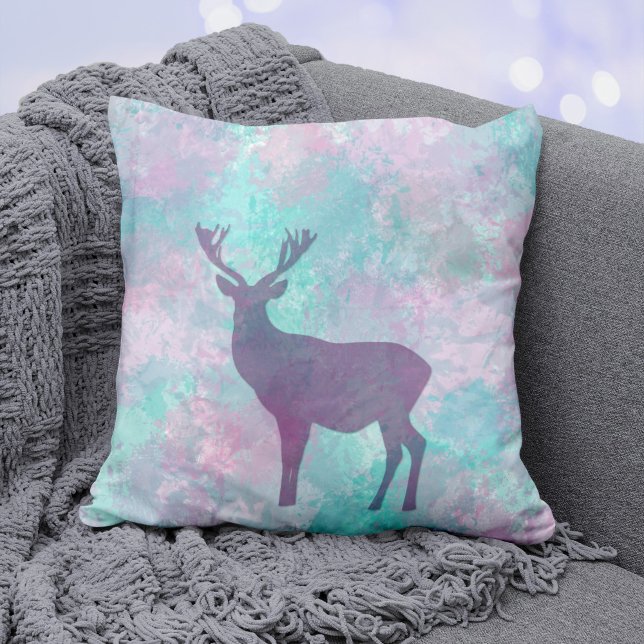 Deer silhouette Simple abstract Winter Cute Pastel Kussen (Creator heeft geüpload)