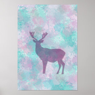 Deer silhouette Simple abstract Winter Cute Pastel Poster