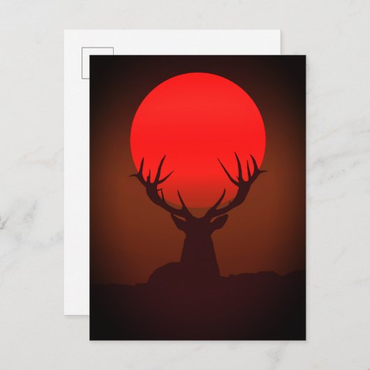 Deer Silhouette with Fiery Red Sunset Briefkaart (Voorkant / Achterkant)