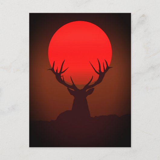Deer Silhouette with Fiery Red Sunset Briefkaart (Voorkant)