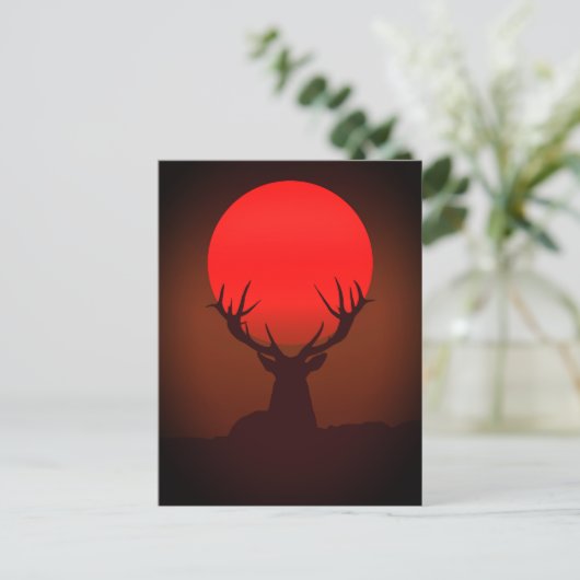Deer Silhouette with Fiery Red Sunset Briefkaart (Staand voorkant)