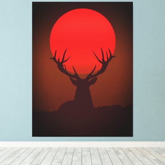Deer Silhouette with Fiery Red Sunset Canvas Afdruk (Insitu (Houten vloer))