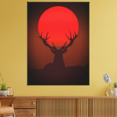 Deer Silhouette with Fiery Red Sunset Canvas Afdruk (Insitu (Woonkamer))