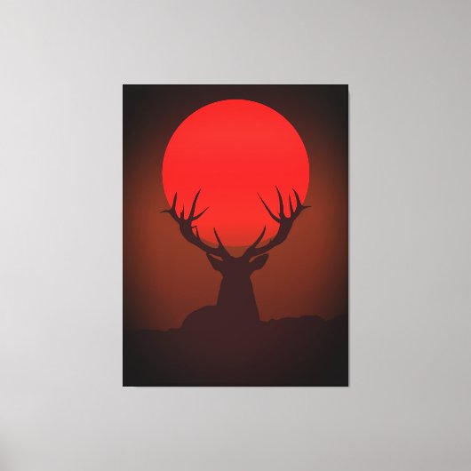 Deer Silhouette with Fiery Red Sunset Canvas Afdruk (Voorkant)
