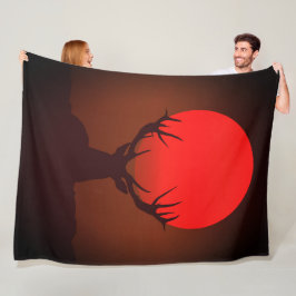 Deer Silhouette with Fiery Red Sunset Fleece Deken