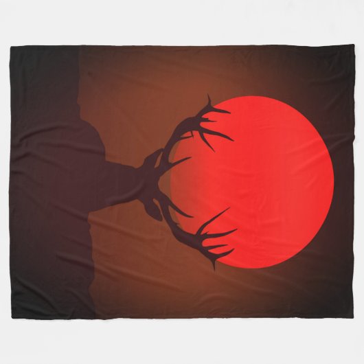 Deer Silhouette with Fiery Red Sunset Fleece Deken (Voorkant (Horizontaal))