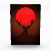 Deer Silhouette with Fiery Red Sunset Fotoblokken (Voorkant)