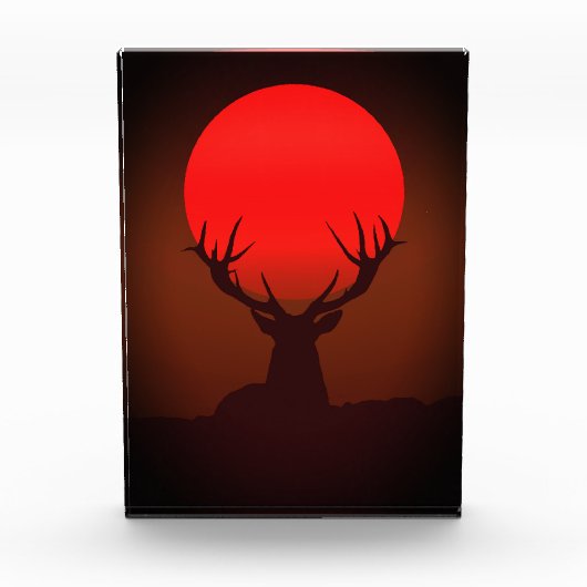 Deer Silhouette with Fiery Red Sunset Fotoblokken (Voorkant)