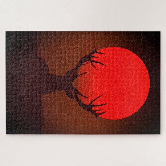 Deer Silhouette with Fiery Red Sunset Legpuzzel (Horizontaal)