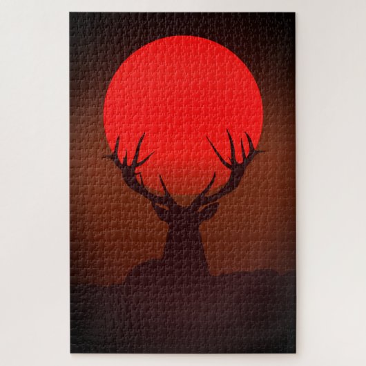 Deer Silhouette with Fiery Red Sunset Legpuzzel (Verticaal)