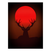 Deer Silhouette with Fiery Red Sunset Perfect Poster (Voorkant)