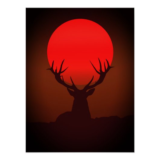 Deer Silhouette with Fiery Red Sunset Perfect Poster (Voorkant)