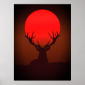 Deer Silhouette with Fiery Red Sunset Poster (Voorkant)