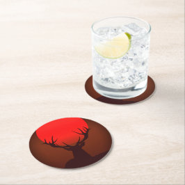 Deer Silhouette with Fiery Red Sunset Ronde Kartonnen Onderzetter