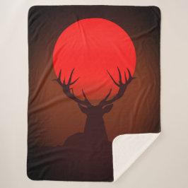 Deer Silhouette with Fiery Red Sunset Sherpa Deken