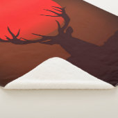 Deer Silhouette with Fiery Red Sunset Sherpa Deken (3/4)