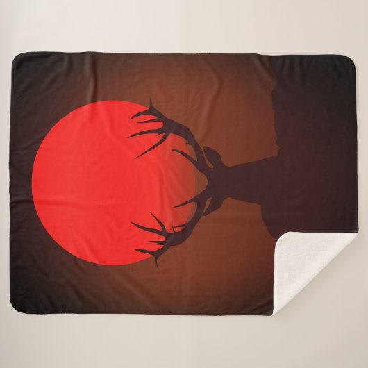 Deer Silhouette with Fiery Red Sunset Sherpa Deken (Voorkant (horizontaal))