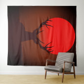 Deer Silhouette with Fiery Red Sunset Wandkleed (In Situ (horizontaal))