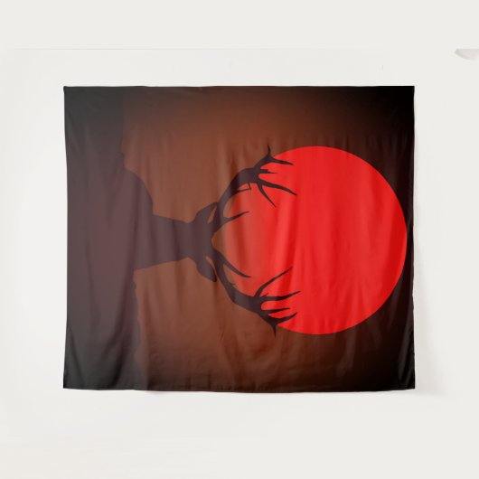 Deer Silhouette with Fiery Red Sunset Wandkleed (Voorkant (horizontaal))