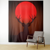 Deer Silhouette with Fiery Red Sunset Wandkleed (In situ)