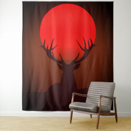 Deer Silhouette with Fiery Red Sunset Wandkleed