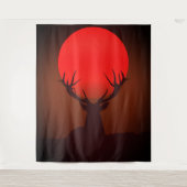 Deer Silhouette with Fiery Red Sunset Wandkleed (Voorkant)