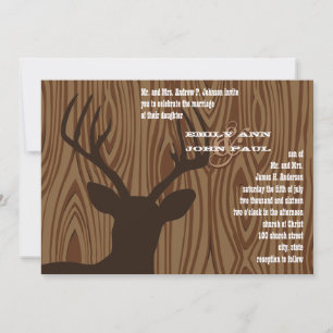 Deer Silhouette Wood Grain Wedding Invite Kaart