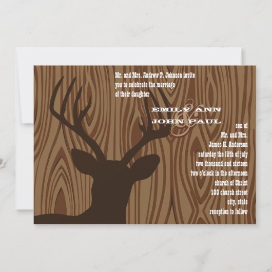 Deer Silhouette Wood Grain Wedding Invite Kaart (Voorkant)