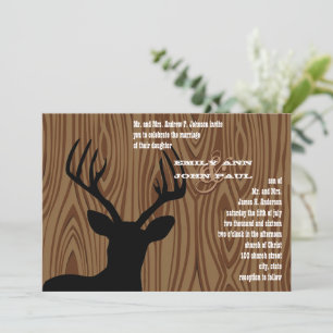 Deer Silhouette Wood Grain Wedding Invite Kaart