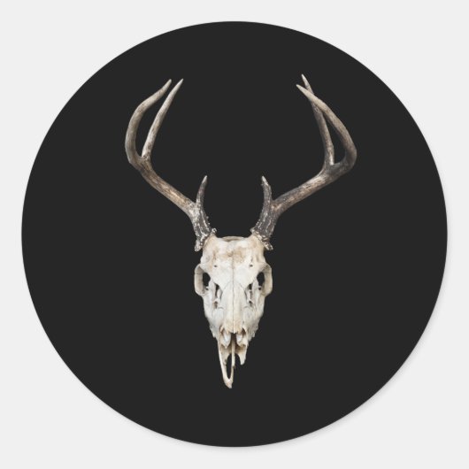 Deer Skull Antler op zwarte achtergrond Ronde Sticker (Voorkant)