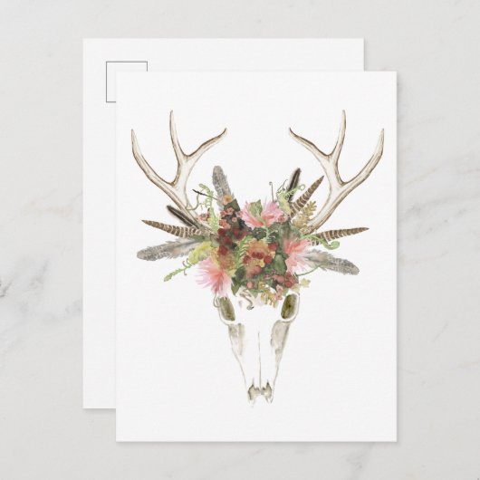 Deer Skull & Flowers Briefkaart (Voorkant / Achterkant)
