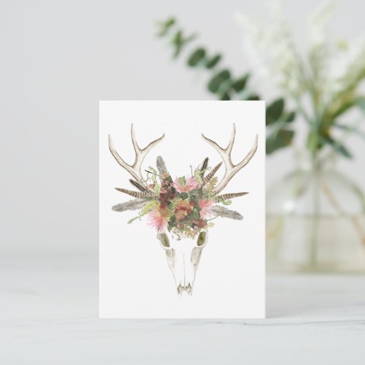 Deer Skull & Flowers Briefkaart (Staand voorkant)