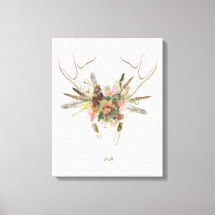 Deer Skull & Flowers Canvas Afdruk
