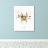 Deer Skull & Flowers Canvas Afdruk (Insitu (Houten vloer))