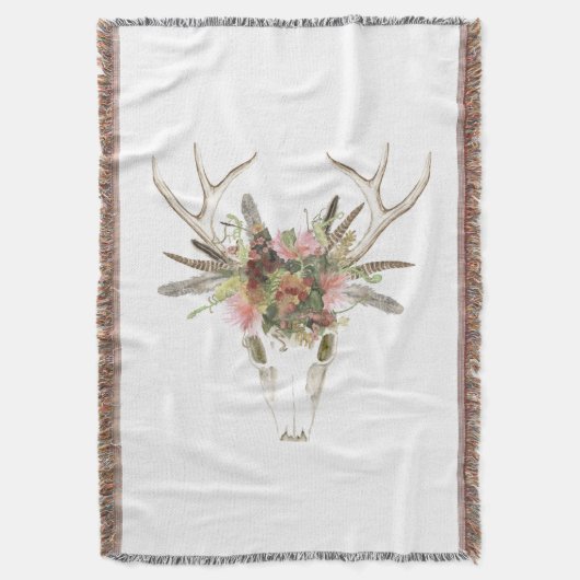 Deer Skull & Flowers Deken (Voorkant Verticaal)