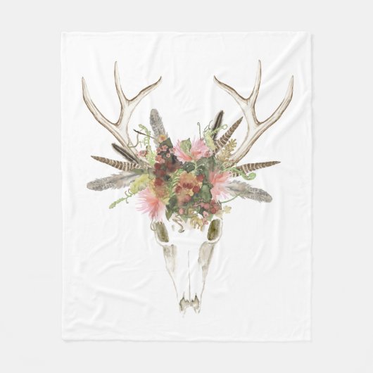 Deer Skull & Flowers Fleece Deken (Voorkant)