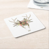 Deer Skull & Flowers Kartonnen Onderzetters (Schuin)