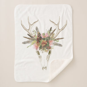 Deer Skull & Flowers Sherpa Deken