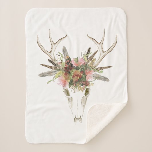 Deer Skull & Flowers Sherpa Deken (Voorkant)