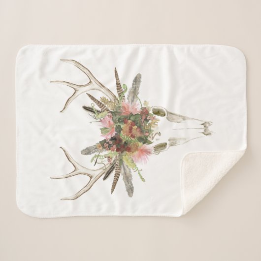 Deer Skull & Flowers Sherpa Deken (Voorkant (horizontaal))