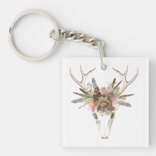 Deer Skull & Flowers Sleutelhanger (Voorkant)