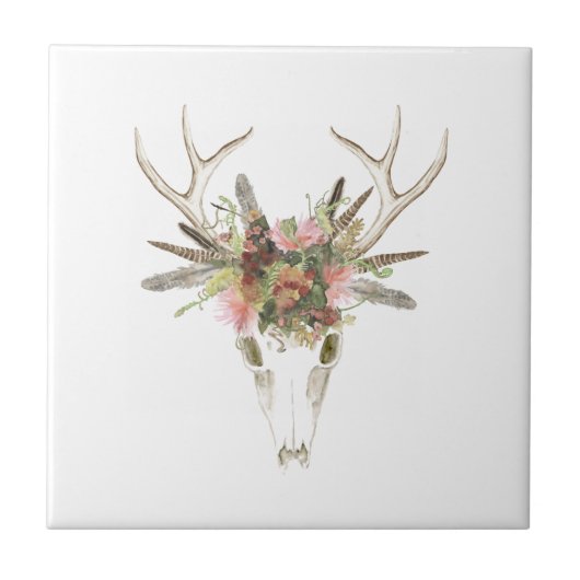 Deer Skull & Flowers Tegeltje (Voorkant)
