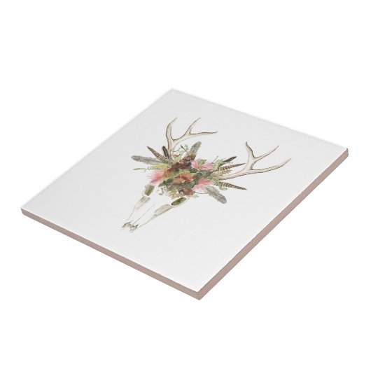 Deer Skull & Flowers Tegeltje (Zijkant)