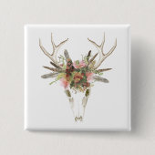 Deer Skull & Flowers Vierkante Button 5,1 Cm (Voorkant)