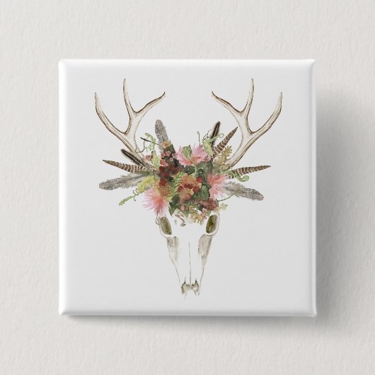 Deer Skull & Flowers Vierkante Button 5,1 Cm (Voorkant)