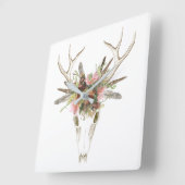 Deer Skull & Flowers Vierkante Klok (Hoek)