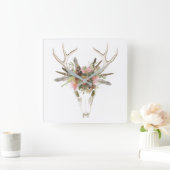 Deer Skull & Flowers Vierkante Klok (Huis)
